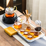 瓷牌茗茶具 玻璃茶壶茶杯茶具套装家用电陶炉茶盘整套茶具办公室煮茶器 黑几何电炉+金色亮彩壶11件+茶盘
