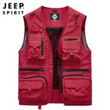 JEEP SPIRIT吉普马甲男夏季户外多口袋摄影网眼钓鱼背心登山工装马夹坎肩速干 枣红色 XL（建议155斤-170斤左右）
