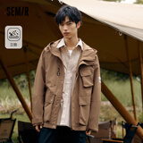 Semir森马【三防科技】外套男春秋季户外工装风上衣运动宽松茄克 驼色50107 175/92A/L