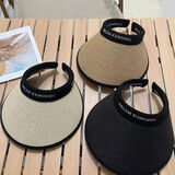 霏斯诗町网红空顶防晒通用夏紫外线大沿骑车遮阳草帽遮全脸草编太阳帽子 卡其