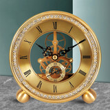 凯恩斯（KAIENSI）黄铜高档摆台式座钟台钟客厅桌面玄关时钟摆件家用时尚机械坐钟表 0803A小号-黄铜圆脚+ABS电镀框