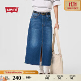 Levi's李维斯女士牛仔半裙直筒开衩显高显瘦优雅时尚 蓝色 25