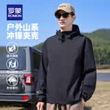 罗蒙（ROMON）【男女同款】户外冲锋衣秋季新款撞色情侣连帽防风登山外套男 2321A纯黑【男款单冲】 XL