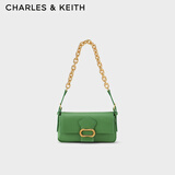 CHARLES&KEITH纯色链条金属扣小方包单肩包腋下包包女包生日礼物CK2-20671431 Green绿色 S