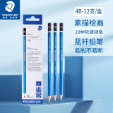 施德楼（STAEDTLER）素描铅笔100蓝杆专业绘图绘画学生速写工具-4B（12支装）