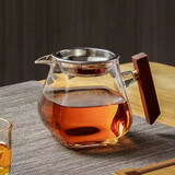 贝彩烧公道杯加厚玻璃分茶器实木柄幻彩色公杯大容量高档创意茶海 透亮款+304卡漏（可明火加热）