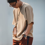 马登工装 美式复古重磅圆领珠地棉T恤宽松廓形半袖短袖五分袖男夏 卡其色（版型宽松） XL