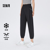 Semir森马休闲裤女凉感防晒束脚卫裤夏小个子字母九分裤宽松简约ins潮 黑色90001 165/70A/L