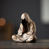 木客陶瓷禅意无相佛摆件新中式人物客厅书房玄关茶桌面工艺品创意装饰 悟-金色款