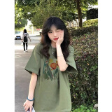 LDBE纯棉绿色短袖t恤女夏季2025新款小个子宽松显瘦美式复古半袖上衣 牛油果绿【纯棉】 M