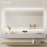 莱姆森智能镜子浴室镜挂墙卫浴镜led镜前灯壁挂式卫生间洗手间镜 防雾镜 正白光+防雾+触摸开关 宽140*高70cm 横