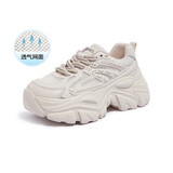骆驼（CAMEL）老爹鞋女网布皮面拼接双系带厚底休闲鞋 L23S703108W 杏色透网 37