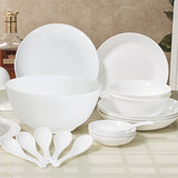 红牡丹纯白骨瓷餐具套装陶瓷碗具碗碟盘子整套家用碗筷套装乔迁瓷器礼盒 纯白4人适用礼盒装 18件套