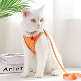 喵先生猫咪牵引绳宠物猫外出遛猫绳猫链子防挣脱胸背带铃铛项圈牵引绳 橙绿色全包围L码+香樟木项圈