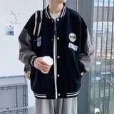 至涛美式棒球服外套男2024新款早秋港风宽松春秋潮牌痞帅秋装夹克上衣 T156黑拼灰 XL