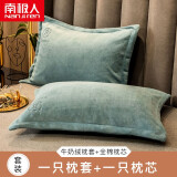 南极人（Nanjiren） 枕头套装睡眠深度枕芯牛奶绒枕头套酒店整头纤维枕一对宿舍男单 天湖蓝【牛奶绒加绒枕套】-BLMR 单只装【枕头+枕套】