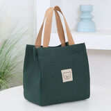 鹏境2024帆布手提包原创日系女士水桶帆布袋托特拉链便当饭餐盒简约包 小熊小方包【清新绿】