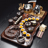 兿凡臻品紫砂功夫茶具整套装陶瓷科技木一体式全自动实木茶盘家用自动茶具 7盘龙古韵唐诗+全自动电器