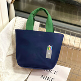 畅印小号手拎包简约迷你便当包饭盒包耐磨帆布女士手提包零食包 蓝色铅笔