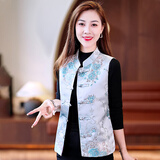 蔚曼（Veevmand）新中式国风女士马甲外穿春秋季短款2025新款中年妈妈背心马夹外套 浅蓝色 常规 585款 XL（建议110-125斤）