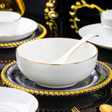康琴（KANGQIN）金边轻奢餐具整套碗家用高颜值碗套装ins碗陶瓷网红陶瓷礼品餐具 手工描金8英寸汤碗1个装