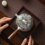 唐兴大师手工鎏银茶壶高端陶瓷泡茶壶防烫999纯银送礼盒装功夫茶具 古纹鎏银侧把壶
