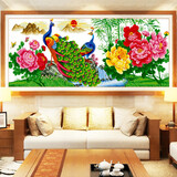 悟客孔雀开屏牡丹花富贵图印花十字绣印新款绣线客厅大幅画风景动物 富贵吉祥 165*65CM三股绣丝线