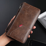 参拾忆男士长款钱包复古拉链卡包多功能字母手拿包送老公男友男朋友礼物 男士复古钱包【0629浅棕色】