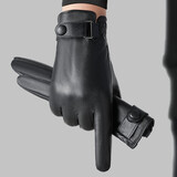 野外寻梅真皮手套男冬季加绒保暖触屏户外防寒防风新款摩托车羊皮手套时尚 黑色（薄款） L码