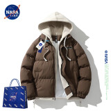 NASA LIKE官方棉服男冬季保暖假两件连帽棉衣羽面包绒服男士防寒外套棉袄子 N99咖啡色 XL （建议120-140斤）