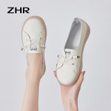 ZHR小白鞋女平底夏季新款百搭真牛皮果冻底休闲鞋软底松紧带透气单鞋 米色 36
