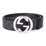 古驰（GUCCI）腰带 男士皮带板扣腰带经典款GG商务正装皮带【配原盒丨宽4cm】 411924 KGDHX 黑灰色【预售】 90cm(适合2尺4-2尺7腰围)