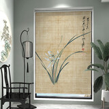 旺厨坊复古卷帘窗帘遮光防风阳台手动卧室茶室书房小窗户遮阳帘免打孔 复古中式6 免打孔