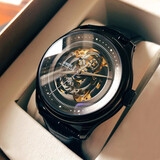 罗宾尼（LOBINNI）瑞士认证男士手表全自动机械表镂空新年礼物实用送男友前十大名 时光轮 | 枪黑壳银针 | 潮流典范