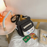 盛菲曼日系可爱帆布小熊包包女新款潮ins卡通少女心软妹学生斜挎包 黑色【2个徽章