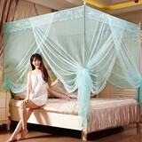 爱思居加密蚊帐1.5米/1.8米床 1.2米床不锈钢加粗加厚支架文帐三开门落地宫廷蚊帐柱子学生宿舍 水兰【帐纱+支架套装】 150*200cm床