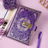 勤得利密码本带锁的日记本女生秘密笔记本男孩简约文艺复古少女心笔记本子高级精致大学生创意记事本定制 高贵紫