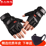 慕兰陆莲真皮半指手套男羊皮户外战术手套露指吸汗山地车骑行手套摩托车无指健身锻炼半截手套透气防滑弹力 黑色 L
