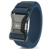 吉思若户外战术腰带合金自动插扣牛仔裤帆布弹力松紧尼龙裤带快脱扣皮带 宝蓝色-弹力 125cm