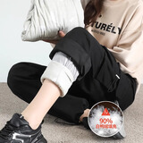 杰里·莫克羽绒冲锋裤女外穿冬季保暖东北零下防寒工装裤加厚户外运动棉裤 黑色 L（建议105-115斤）