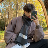 目丸围巾男冬季男士仿羊绒针织潮日系男生生日礼物送男友围脖冬天加绒 黑灰色围巾【长方形】