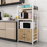 思臣简易厨房架子落地置物架多层收纳架子家用调料架储物架 4层白架浅胡桃/欧式门 长60