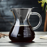 美斯尼 手冲咖啡壶玻璃分享壶不锈钢滴漏式过滤杯免滤纸带刻度