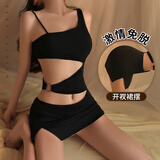 曼烟 情趣内衣 性感睡衣吊带腰间环扣镂空制服诱惑角色扮演包臀短裙丁字裤套装夫妻刺激 夜店女王 黑 8557