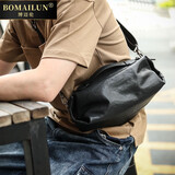 博迈伦斜挎包男士单肩包【优质牛皮】时尚机车骑行胸包大容量真皮通勤包 黑色 28*13*13cm