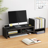 立太（LEADTEK） 电脑增高架显示器托架笔记本支架垫高桌面收纳架子办公桌置物架 芝麻黑【双层中格+H型书架】