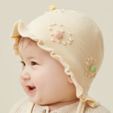 咕咕象（guguxiang）婴儿帽子新生婴幼儿初生小宝宝儿童男女春秋冬季护囟门胎帽冬天 白色1个 荷叶边彩点开叉公主帽