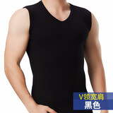 水晶豆 男士背心纯棉青年坎肩砍袖打底汗衫无袖衫宽肩修身型V领运动紧身全棉圆领夏季 V领-黑色 180/2XL
