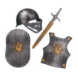 六一节盔甲铠甲勇士道具可穿儿童节演出道具海盗刀剑玩具盾牌 套装-D-古银