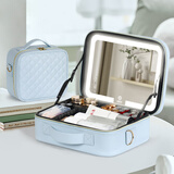 OBOX带镜子带灯美拉德风旅行化妆包美妆用品分类收纳包护肤品收纳盒 冰川蓝_大号12寸【菱格2代】